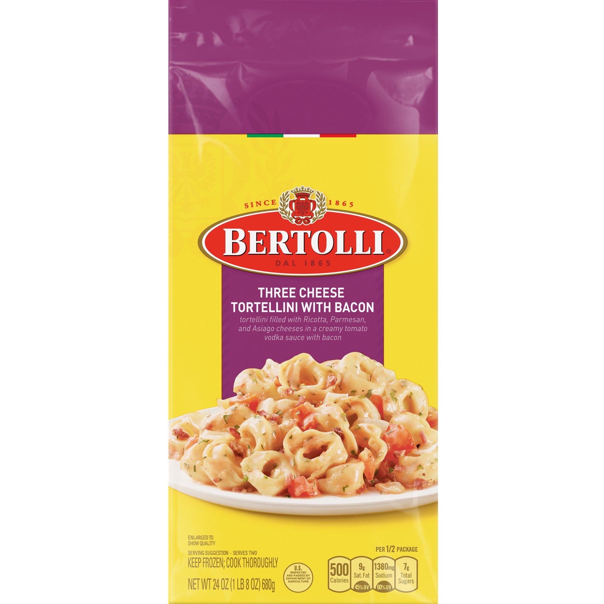 slide 1 of 5, Bertolli Frozen Skillet Meals for Two Three Cheese Tortellini with Bacon, 24 Oz, 24 oz