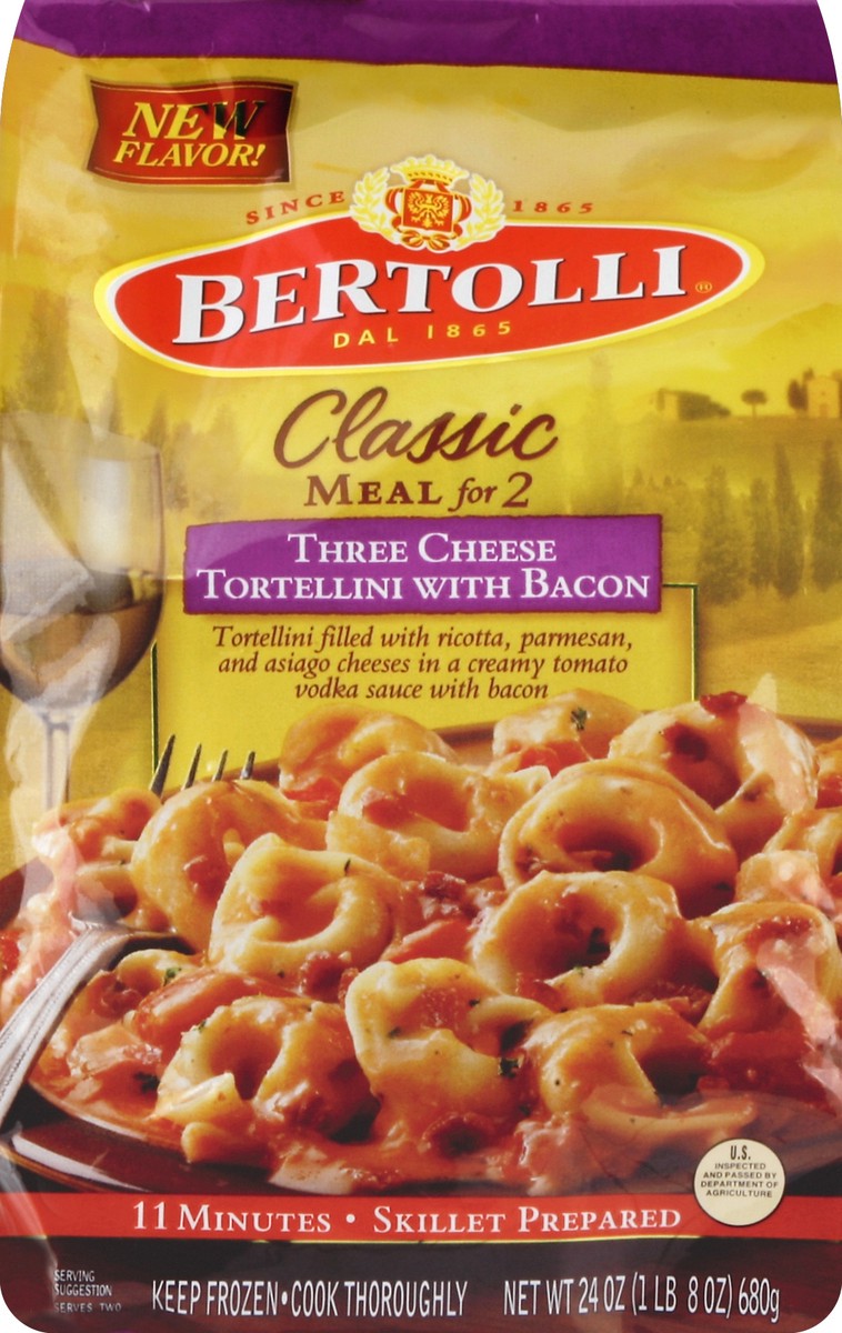 slide 4 of 5, Bertolli Frozen Skillet Meals for Two Three Cheese Tortellini with Bacon, 24 Oz, 24 oz