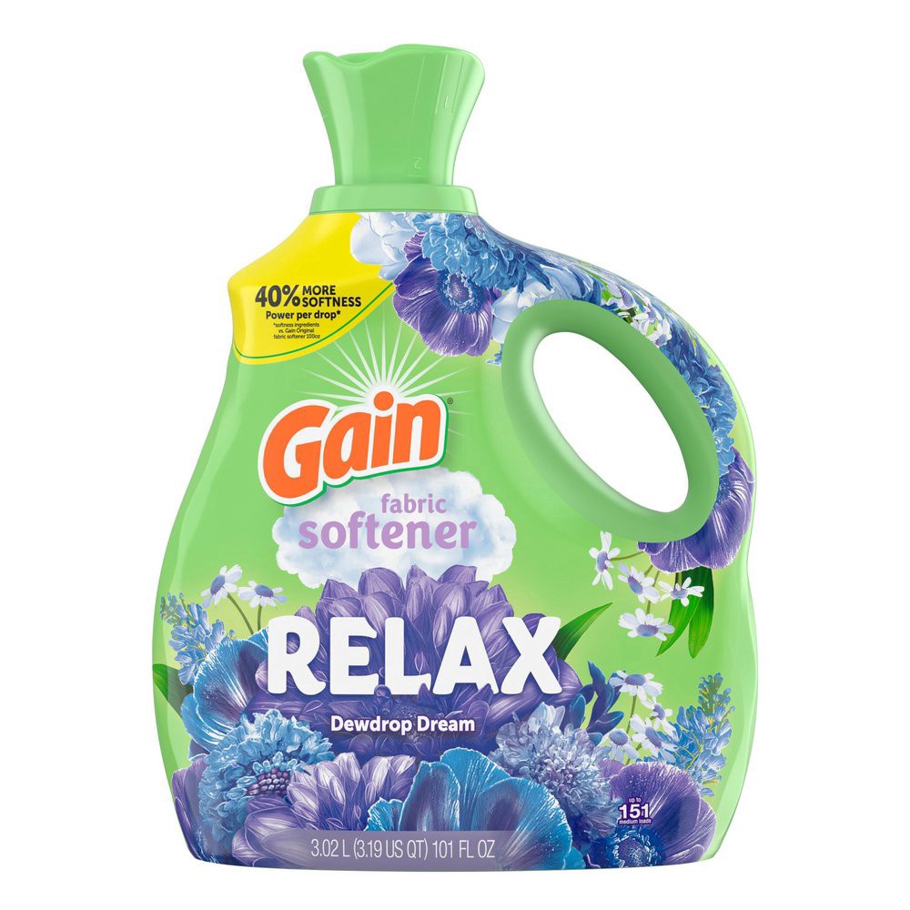 slide 1 of 1, Gain Relax Fabric Softener 151 Load - Dewdrop Dream, 101 oz