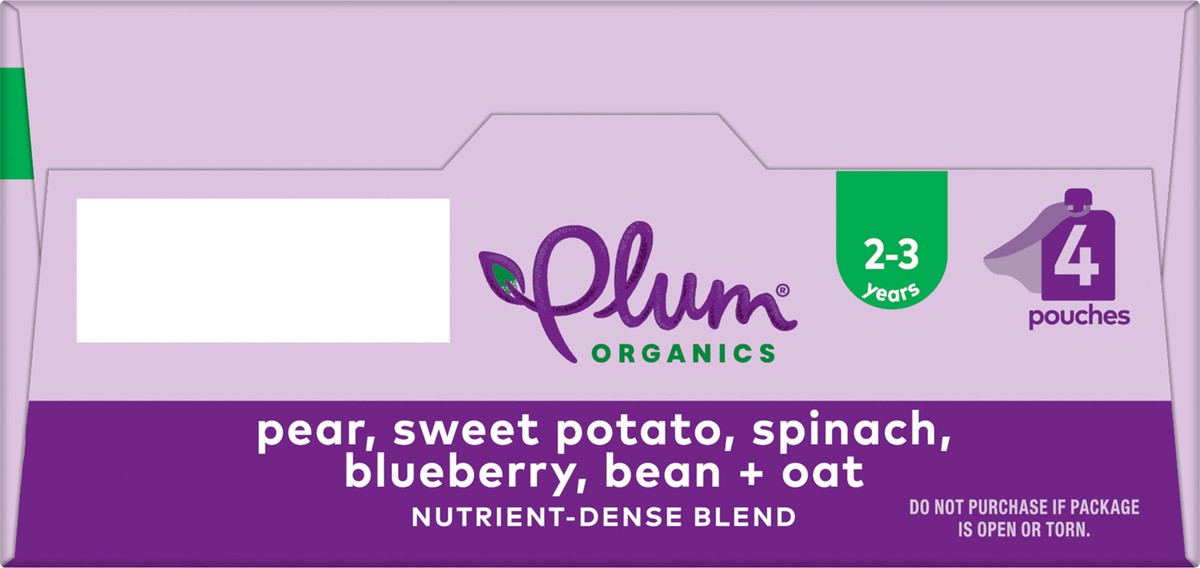 slide 9 of 9, Plum Organics Super Smoothie Pear, Sweet Potato, Spinach, Blueberry, Bean & Oat 4oz Pouch-4-Pack, 4 ct; 16 oz