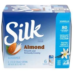 Silk Almond Milk, Vanilla, Shelf Stable, Dairy Free, Lactose Free, Gluten Free 8 FL OZ Carton, 6 Ct