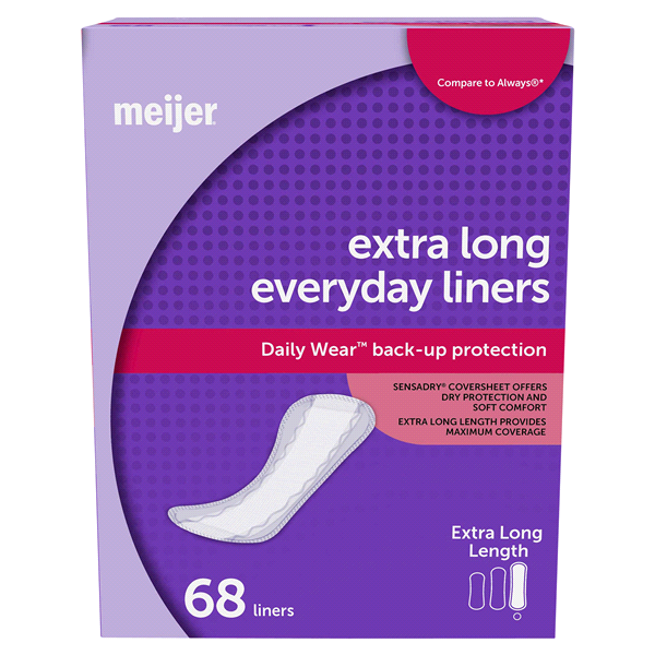 slide 20 of 29, Meijer Everyday Unscented Pantiliners, Extra Long Coverage, 68 ct