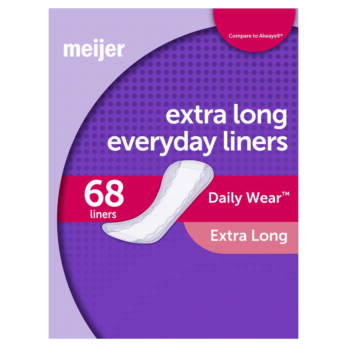 slide 1 of 29, Meijer Everyday Unscented Pantiliners, Extra Long Coverage, 68 ct