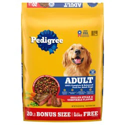Pedigree Adult Dry Dog Food Grilled Steak & Vegetable Flavor, 20 lb. Bag