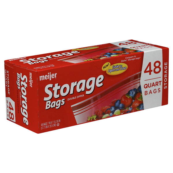 slide 4 of 17, Meijer Double Zipper Storage Bags, Quart, 48 ct