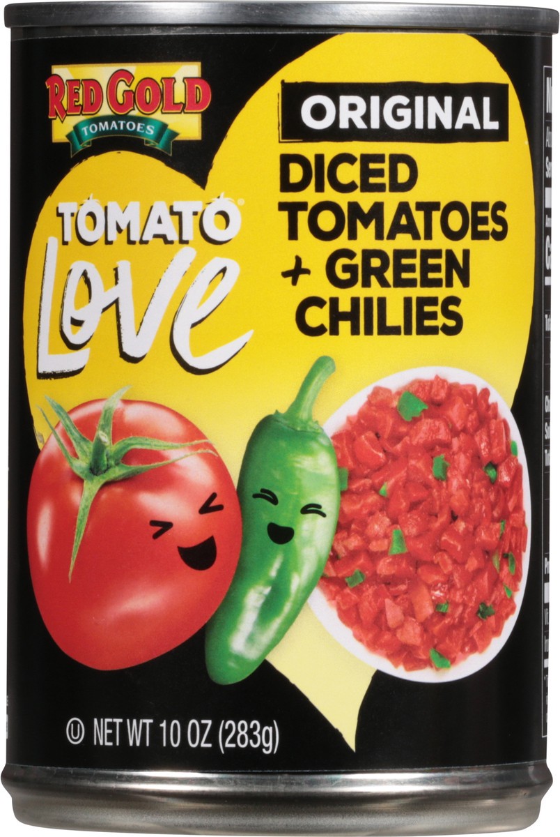 slide 3 of 9, Red Gold Tomato Love Original Diced Tomatoes & Green Chilis, 10 oz