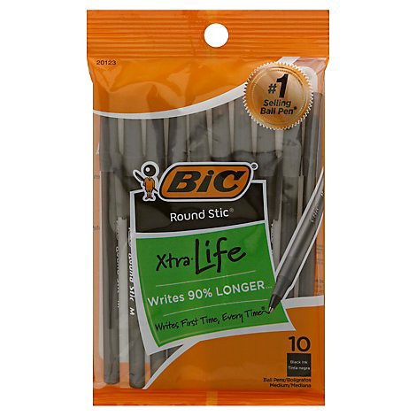 slide 1 of 1, Bic Ball Pens Xtra-Life Round Stic Medium 1.0 Mm Black Ink - 10 Count, 10 ct