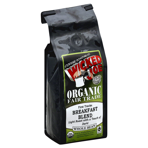 slide 1 of 1, Wicked Joe Coffee Co. Organic Whole Bean Coffee, Breakfast Blend, Light With A Touch Of Dark, 12 oz