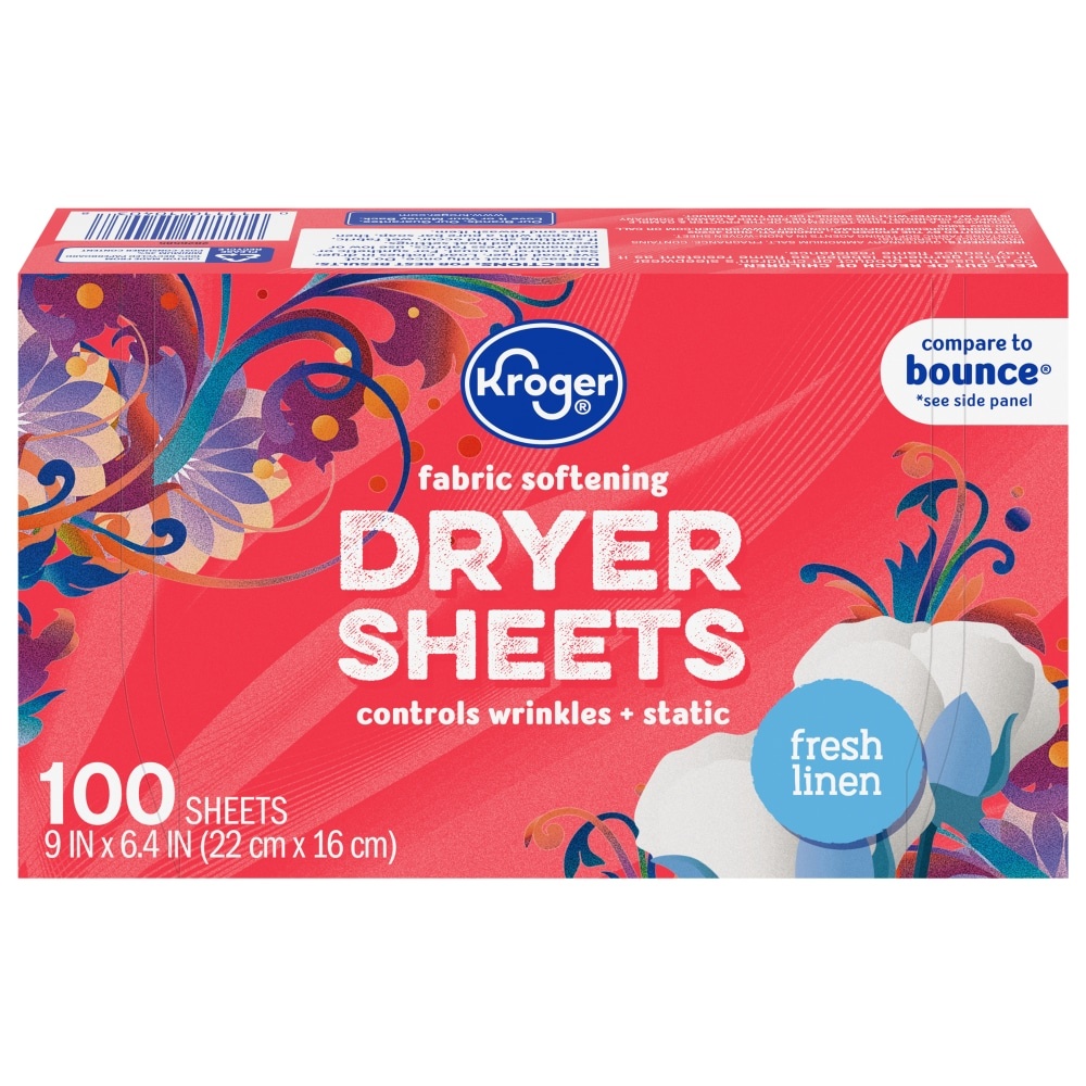 slide 1 of 1, Kroger Fabric Softening Fresh Linen Scent Dryer Sheets, 100 ct