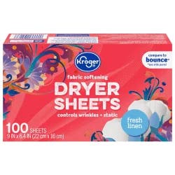 Kroger Fabric Softening Fresh Linen Scent Dryer Sheets