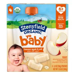 Stonyfield Organic YoBaby Whole Milk Baby Yogurt Pouches, Banana & Oat, 4 Ct