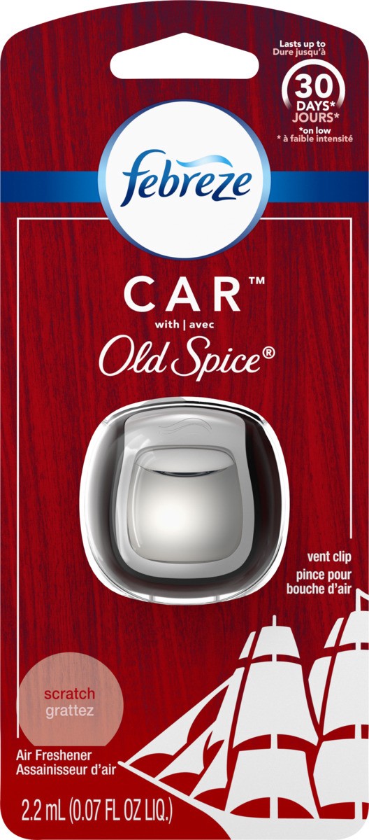 slide 5 of 5, Febreze Car Odor-Fighting Air Freshener Vent Clip, Original Old Spice Scent, 1 count, 0.07 oz