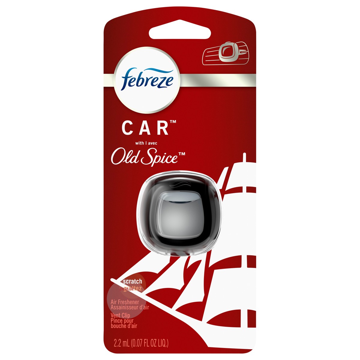 slide 1 of 5, Febreze Car Odor-Fighting Air Freshener Vent Clip, Original Old Spice Scent, 1 count, 0.07 oz