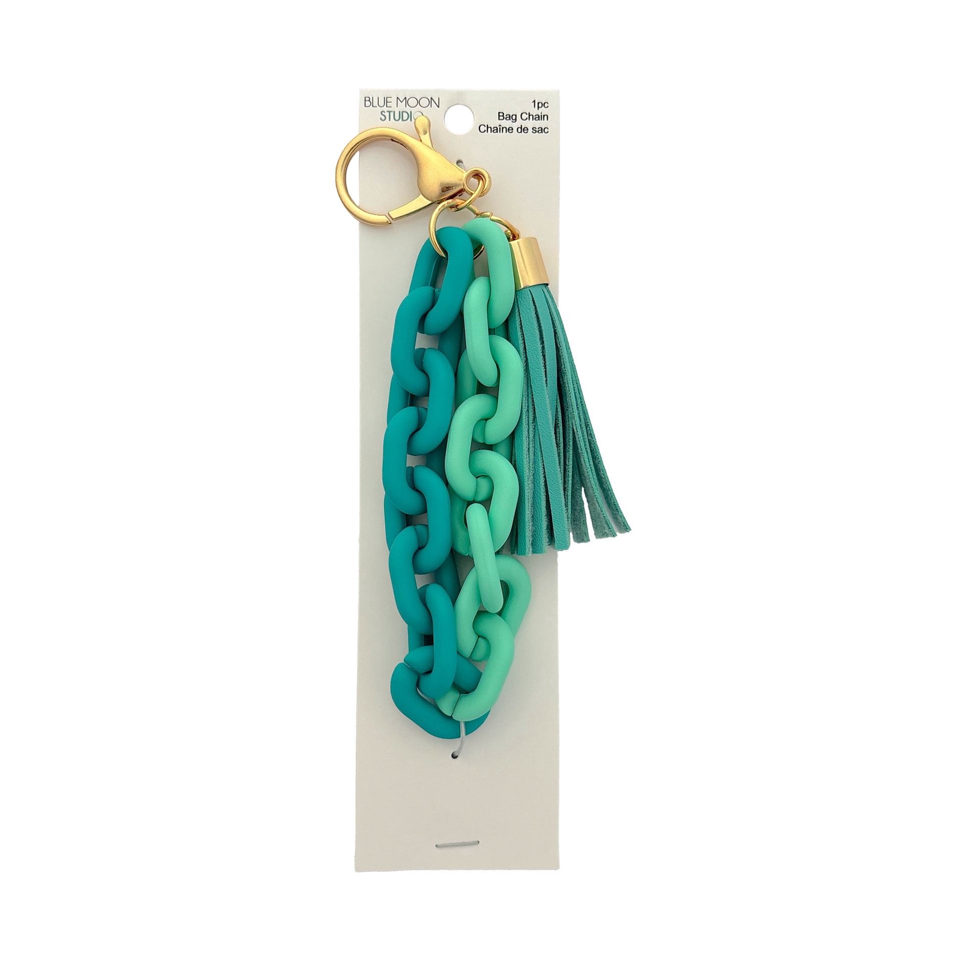slide 2 of 3, Blue Moon Studio Teal Chain Link Bag Charm With Tassel, 8.2 in