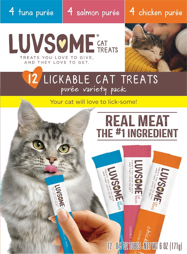slide 2 of 2, Luvsome Lickable Puree Cat Treats Variety Pack, 12 ct; 0.5 oz