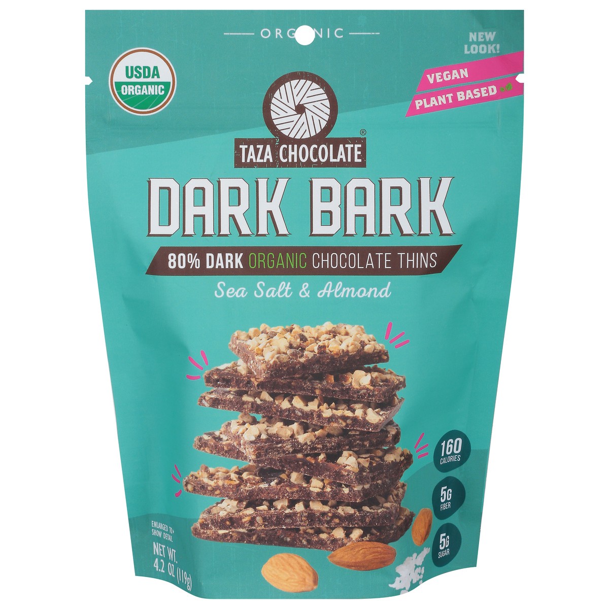 slide 1 of 14, Taza Chocolate Dark Bark Sea Salt & Almond 80% Dark Organic Chocolate Thins 4.2 oz, 4.2 oz
