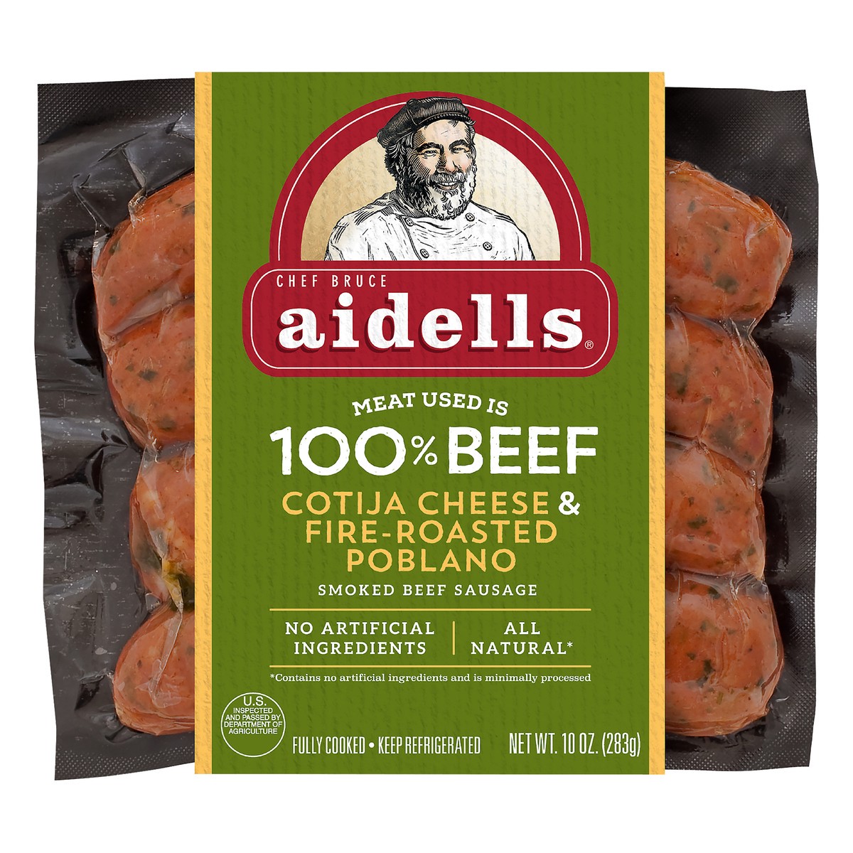 slide 1 of 5, Aidells Cojita Cheese & Fire-Roasted Poblano Smoked Beef Sausage, 10 oz