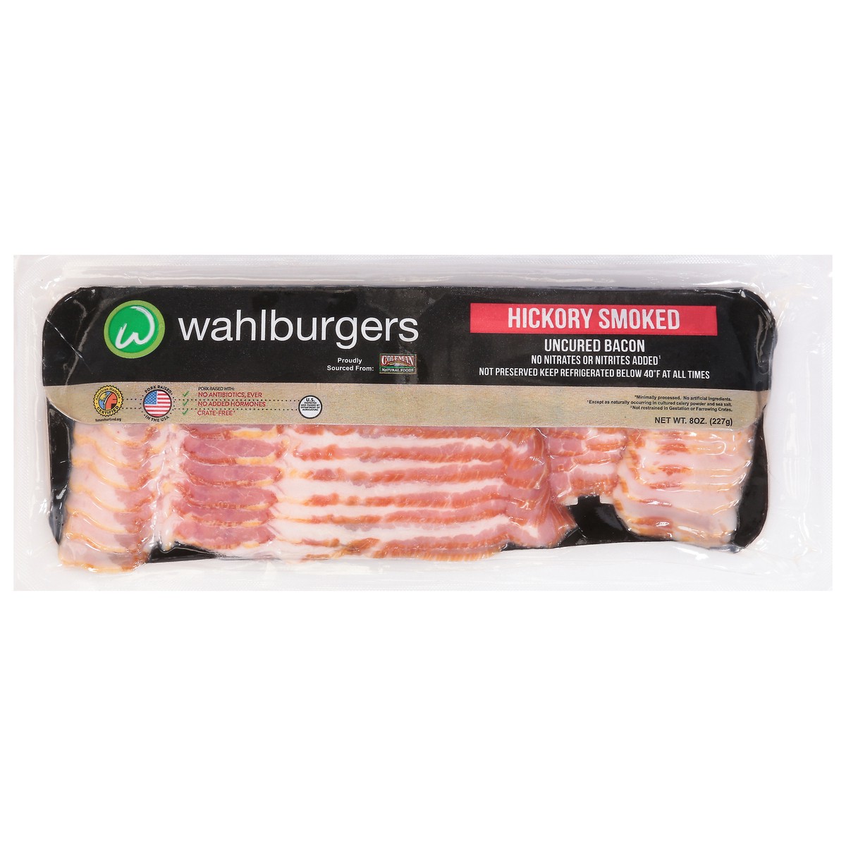 slide 1 of 14, Wahlburgers Uncured Hickory Smoked Bacon 8 oz,
