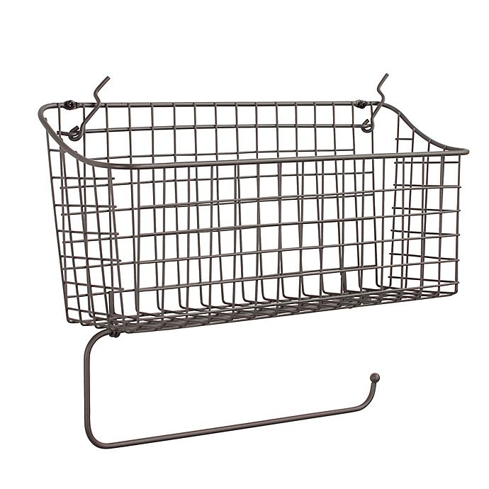 slide 1 of 2, Spectrum Pegboard Wire Basket with Paper Towel Holder - Grey, 1 ct