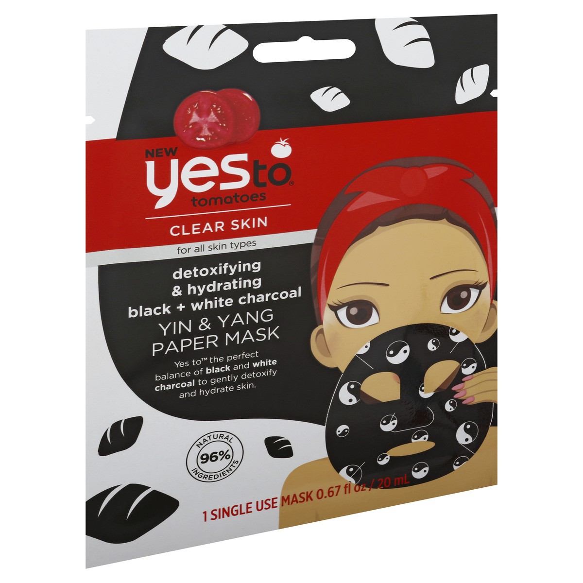 slide 2 of 9, Yes to Tomatoes Clear Skin Yin & Yang Paper Mask 1 ea, 67 fl oz