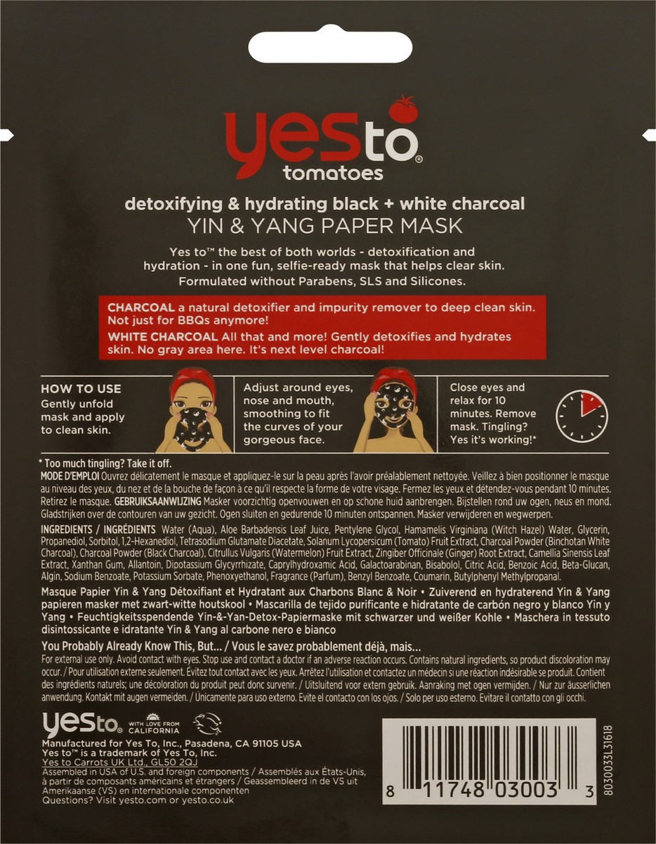 slide 4 of 9, Yes to Tomatoes Clear Skin Yin & Yang Paper Mask 1 ea, 67 fl oz