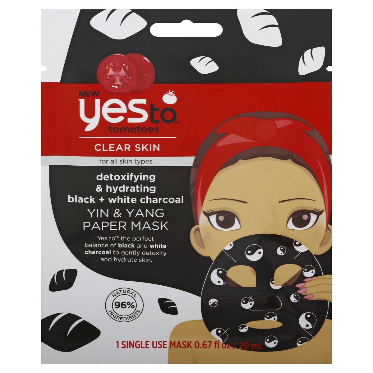 slide 1 of 9, Yes to Tomatoes Clear Skin Yin & Yang Paper Mask 1 ea, 67 fl oz