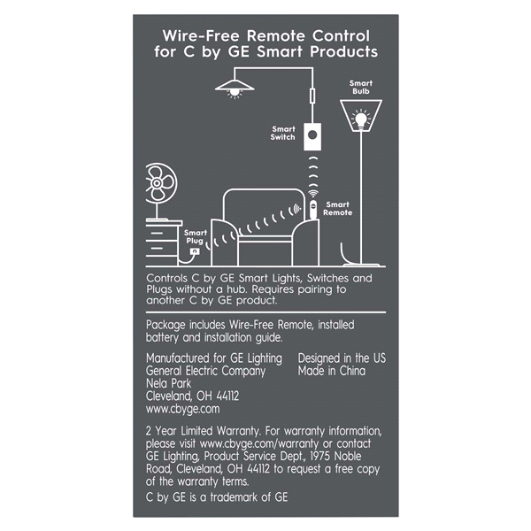 slide 4 of 5, GE Cync Wire-Free Smart Remot Control, Dimmer and Color Control, White, 1 ct