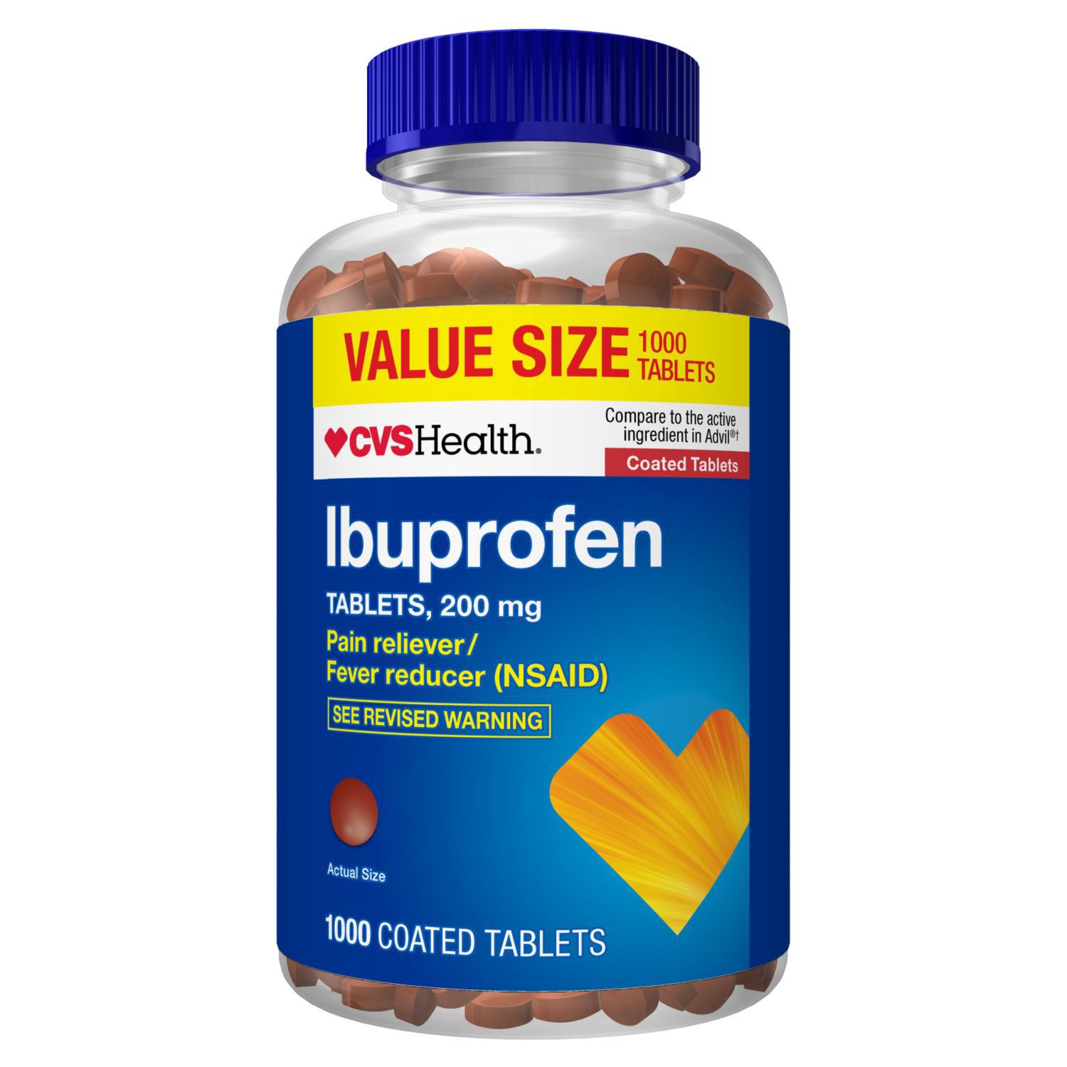 slide 1 of 1, Cvs Health Ibuprofen Pain Reliever & Fever Reducer (Nsaid) 200 Mg Coated Tablets, 1000 Ct, 1000 ct