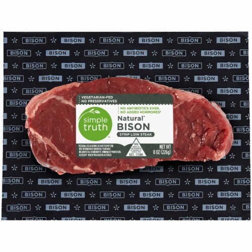 slide 1 of 1, Simple Truth Natural Bison Strip Loin Steak, 8 oz