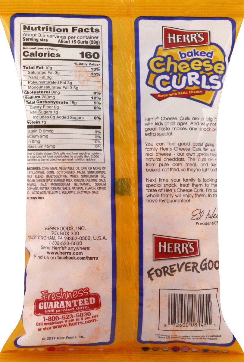 slide 6 of 6, Herr's Cheese Curls Single Serve, 3.375 oz