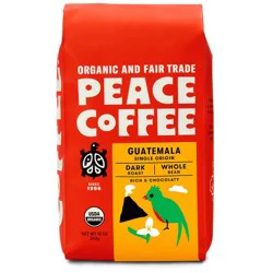 Peace Coffee Organic Whole Bean Coffee, Guatemala, Dark Roast- 12 oz