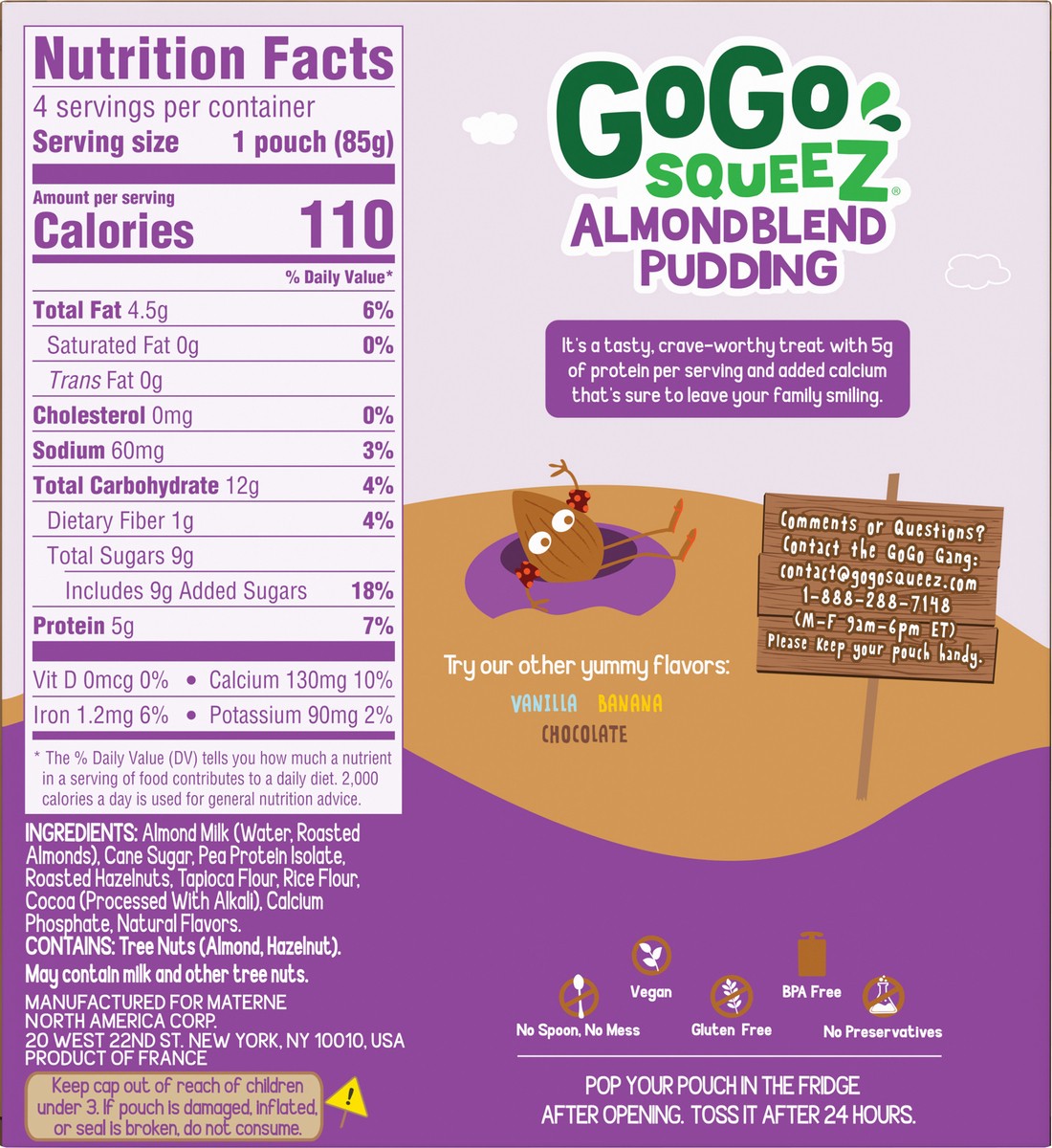 slide 3 of 7, GoGo Squeez 4 Pack Cocoa-Hazelnut Almond Blend Pudding 4 ea, 4 ct