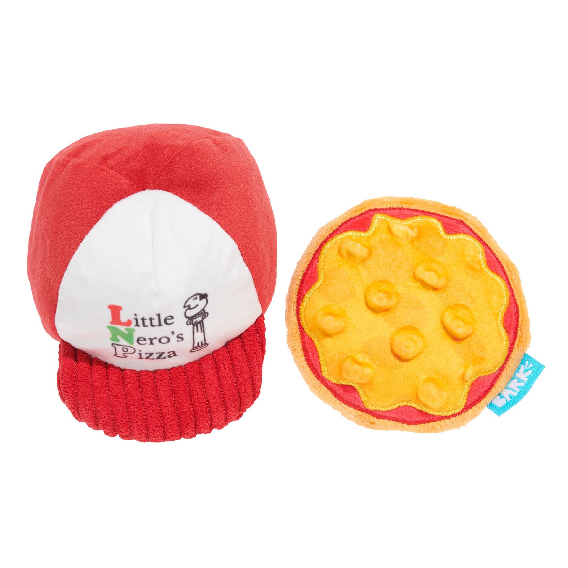 slide 1 of 1, Bark Box Home Alone - Pizza & Hat Dog Toy - 2 Pieces, 1 ct