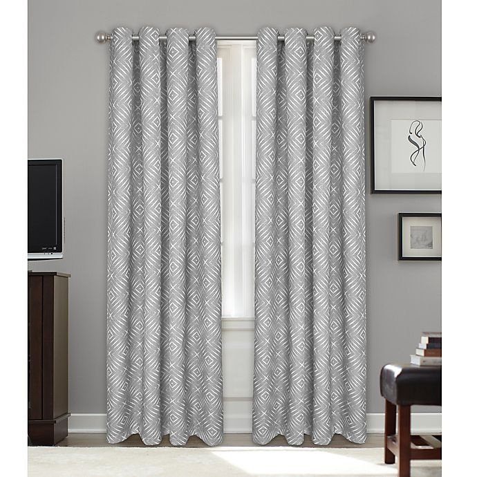 slide 1 of 5, Colordrift Bastille Geometric Grommet Blackout Window Curtain Panel - Platinum, 84 in