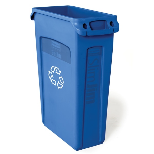 slide 1 of 2, Rubbermaid Commercial Slim Jim Recycle Waste Container, 23-Gallons, Blue, 1 ct