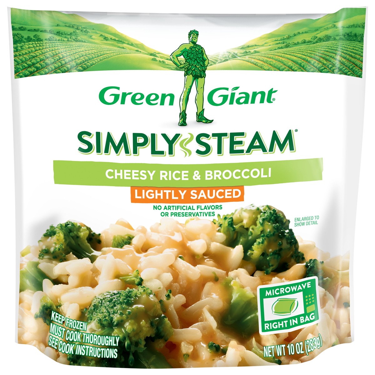 slide 1 of 4, Green Giant Simply Steam™ Lightly Sauced Cheesy Rice & Broccoli 10 oz. Bag, 
