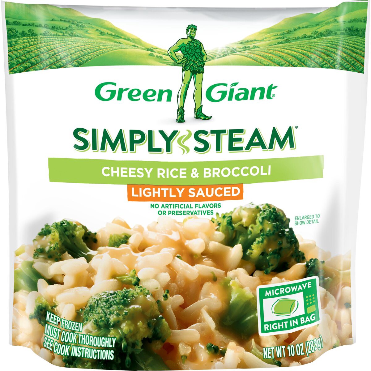 slide 1 of 4, Green Giant Simply Steam Lightly Sauced Cheesy Rice & Broccoli, 10 oz