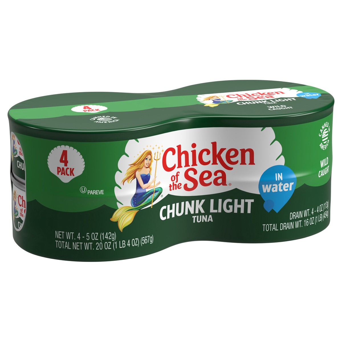 slide 3 of 8, Chicken of the Sea Chunk Light Tuna In Water 4 - 5 oz Cans, 4 ct