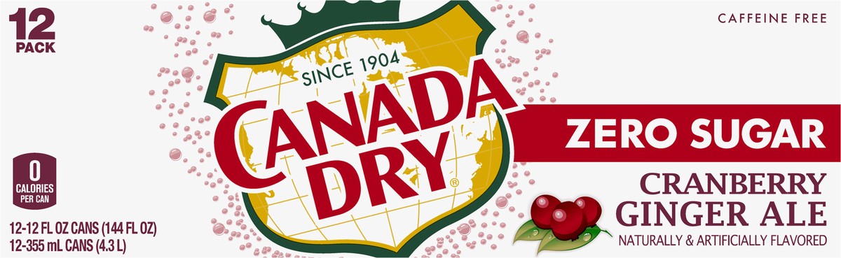 slide 7 of 9, Canada Dry Soda Zero Sugar Cranberry Ginger Ale In Cans- 144 fl oz, 12 ct; 12 fl oz