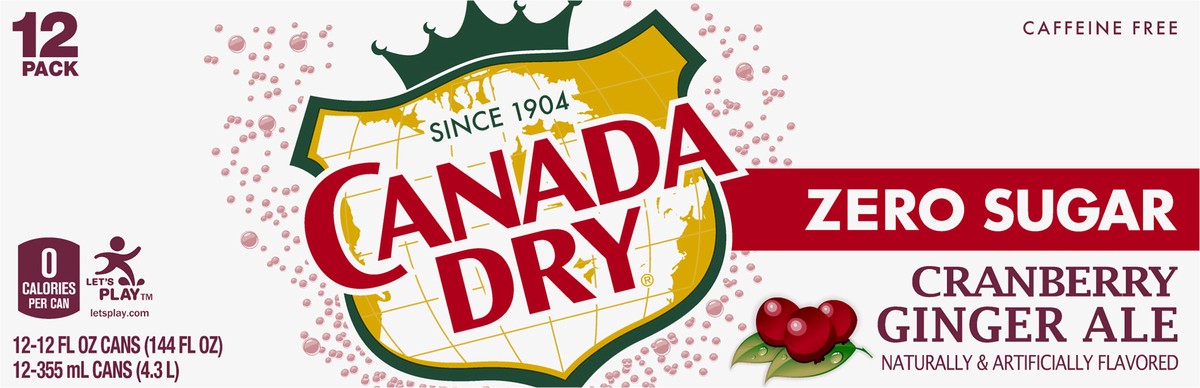 slide 4 of 9, Canada Dry Soda Zero Sugar Cranberry Ginger Ale In Cans- 144 fl oz, 12 ct; 12 fl oz