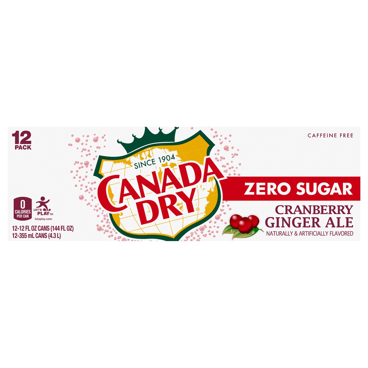 slide 9 of 9, Canada Dry Soda Zero Sugar Cranberry Ginger Ale In Cans- 144 fl oz, 12 ct; 12 fl oz