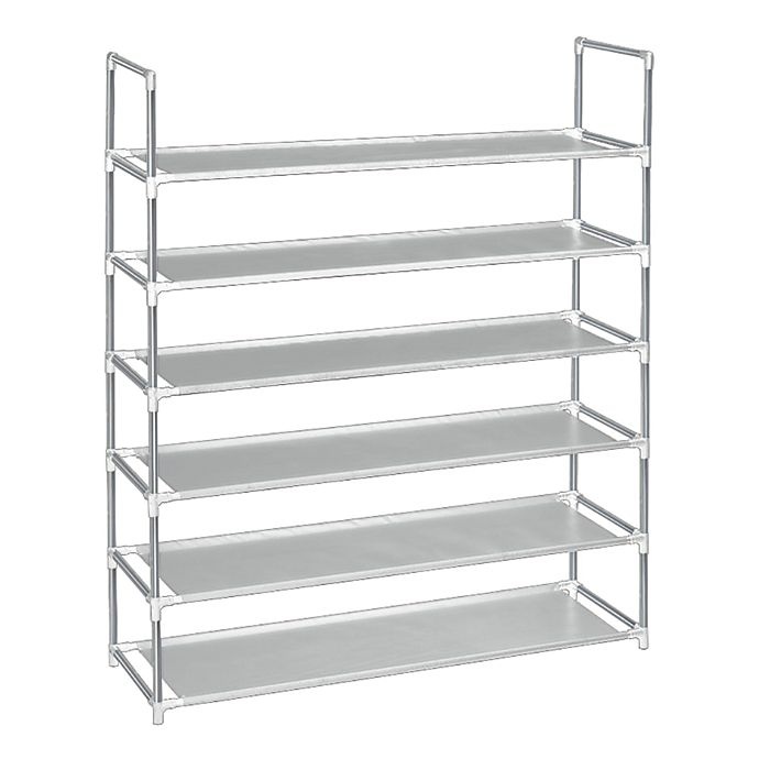 slide 1 of 1, Simply Essential 6-Tier Fabric Shoe Rack - Grey, 1 ct