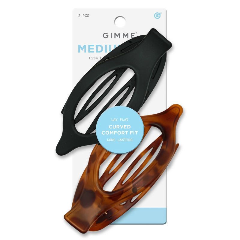slide 1 of 8, Gimme Beauty Medium Oval Lay-Flat Claw Clip - 2pc - Black/Tortoise, 2 ct