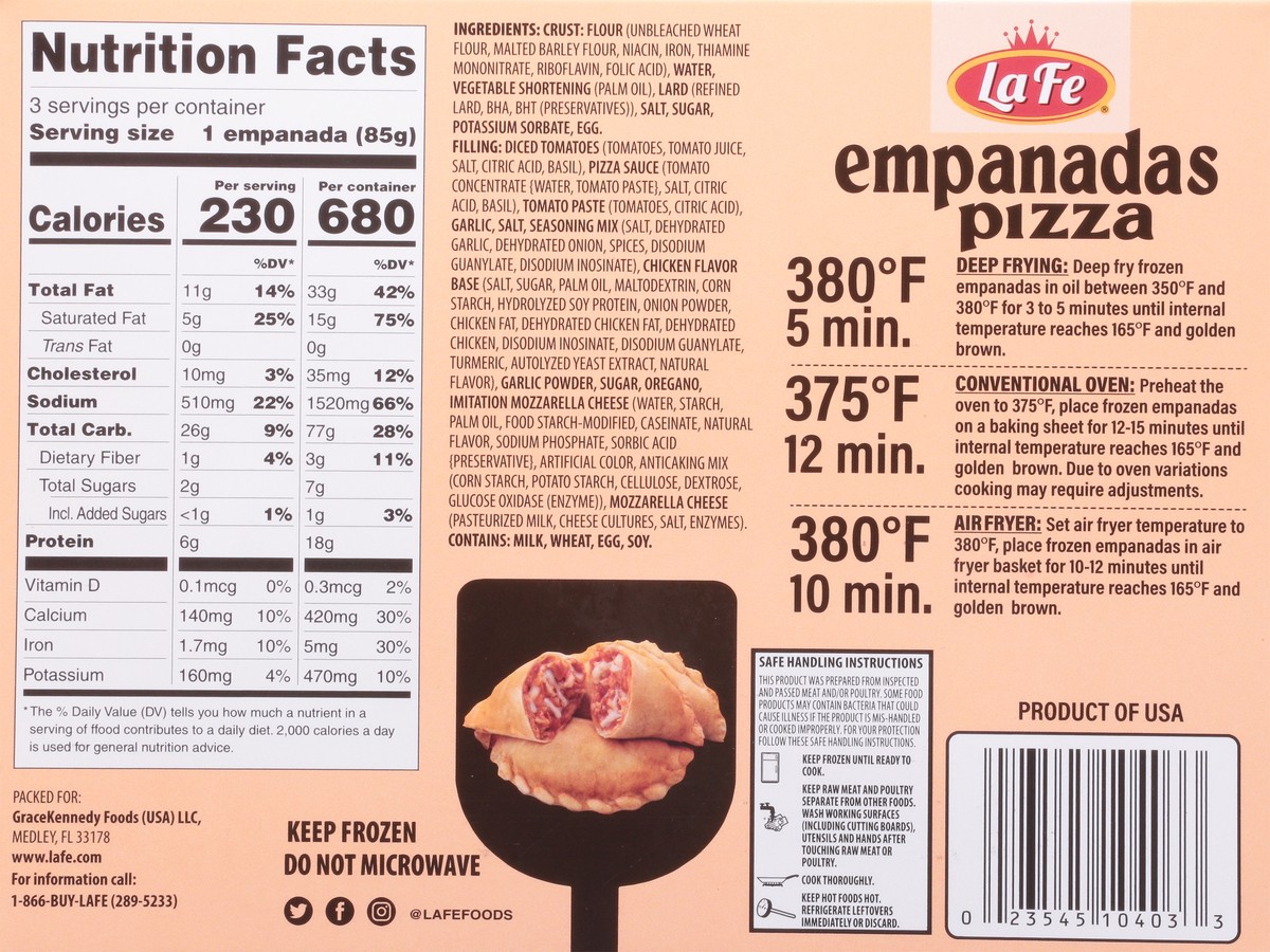 slide 9 of 13, La Fe Pizza Empanadas 3 ea, 3 ct