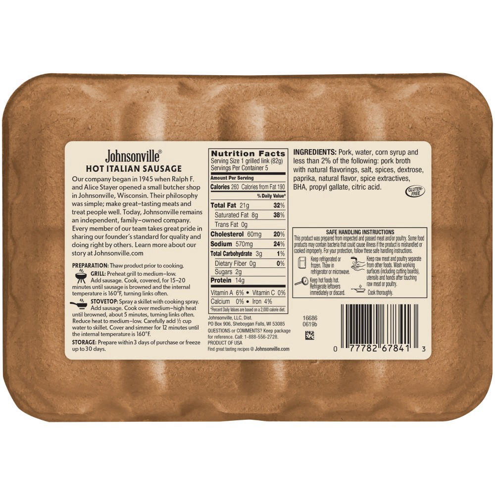 slide 2 of 2, Johnsonville Natural Casing Hot Italian Pork Sausage Links, 19 oz