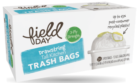 slide 1 of 1, Field Day Tall Drawstring Trash Bags, 16 oz