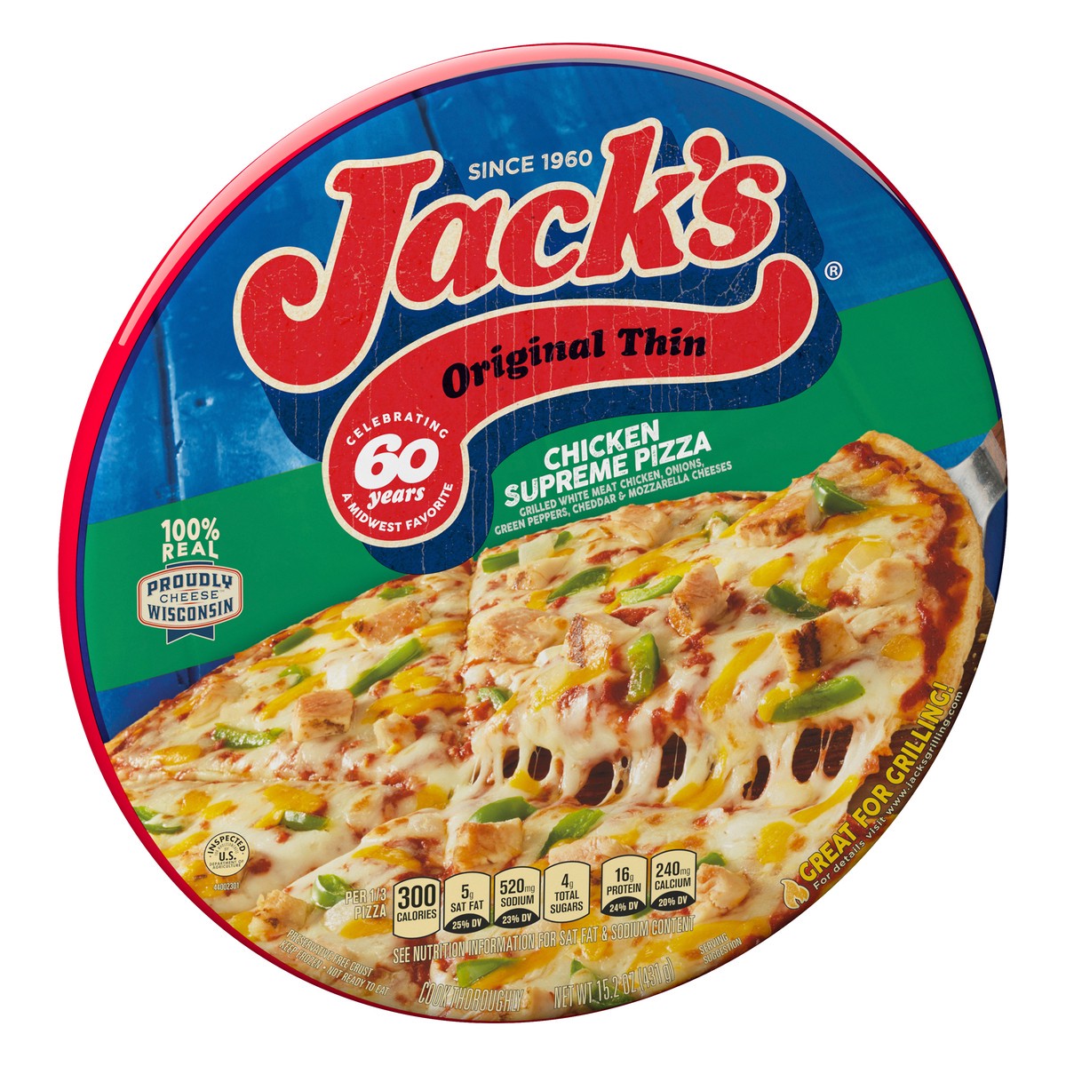 slide 2 of 7, Jack's Original Thin Chicken Supreme Frozen Pizza, 15.4 oz