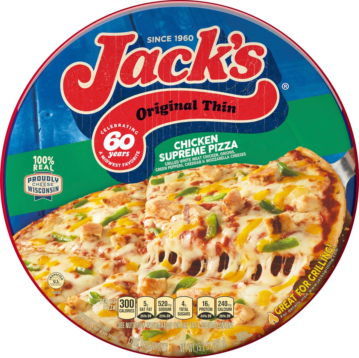 slide 6 of 7, Jack's Original Thin Chicken Supreme Frozen Pizza, 15.4 oz