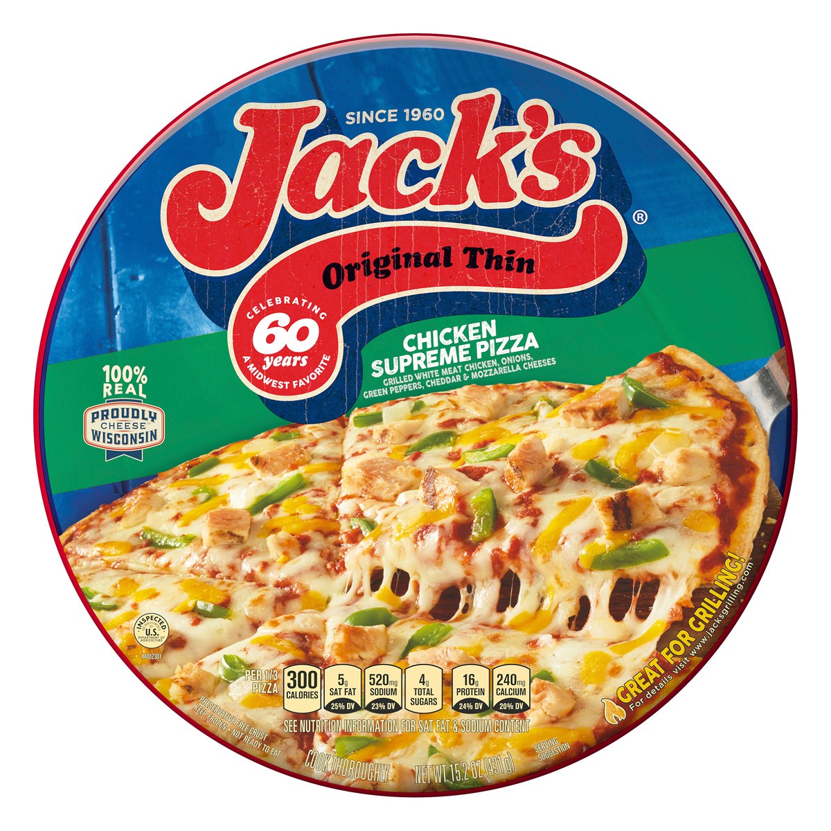 slide 1 of 7, Jack's Original Thin Chicken Supreme Frozen Pizza, 15.4 oz