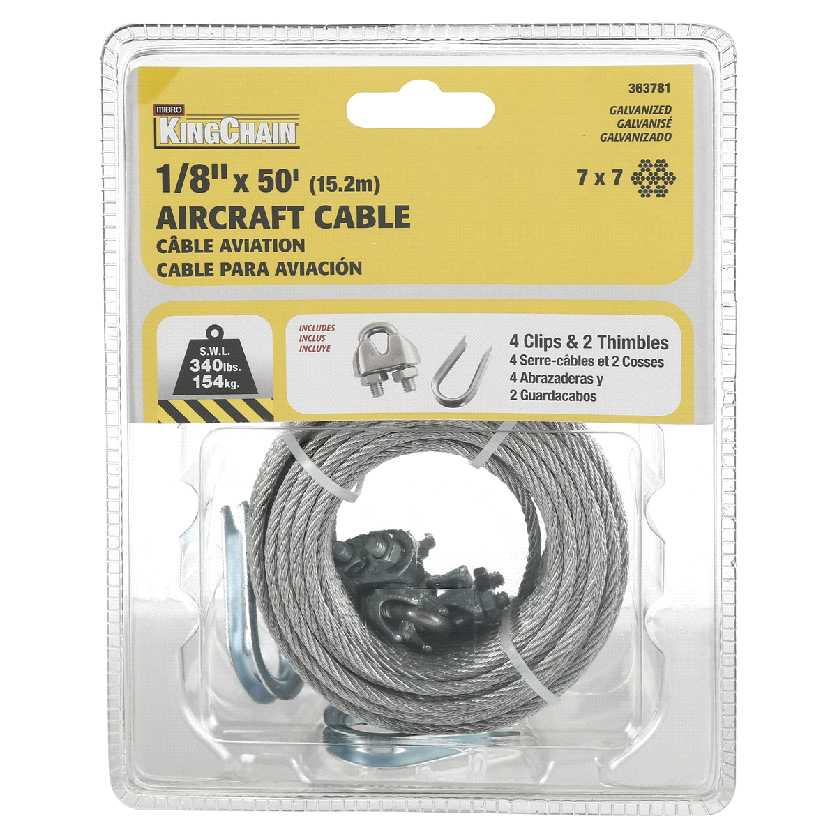 slide 1 of 1, KingChain 1/8 x 50', 7x7 Galvanized Aircraft Cable - Grab 'N Go Pack, 1 ct